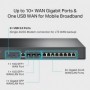"Omada VPN Router with 10G Ports PORT: 1× 10G SFP+ WAN Port, 1× 10G SFP+ WAN/LAN Port,1× Gigabit SFP WAN/LAN Port, 8× Gigabit RJ